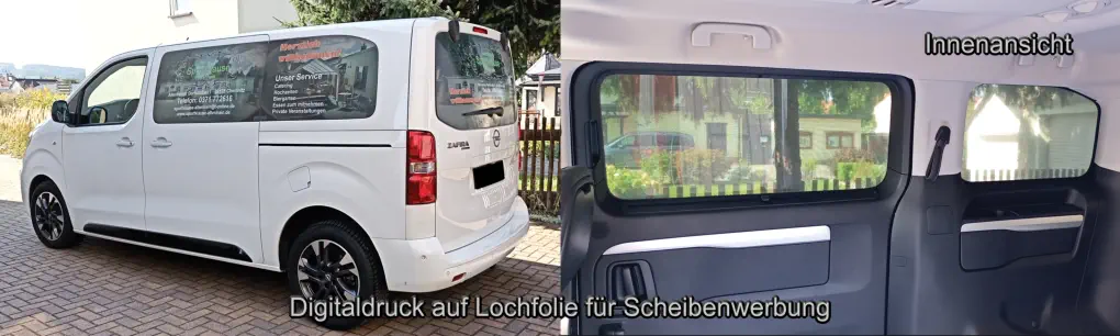 ht-fahrzeugservice.de.  - Fahrzeugwerbung - Scheibenfolie - Digital bedruckte Lochfolie